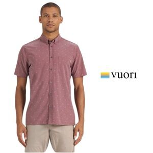 Vuori Men’s Short Sleeve Bridge Button-Down Terracota Bird Performance Shirt M